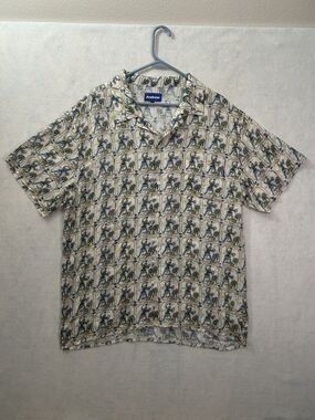 Andrew Miami Streetwear Knight Graphic Camp Collar Rayon Shirt Mens Large